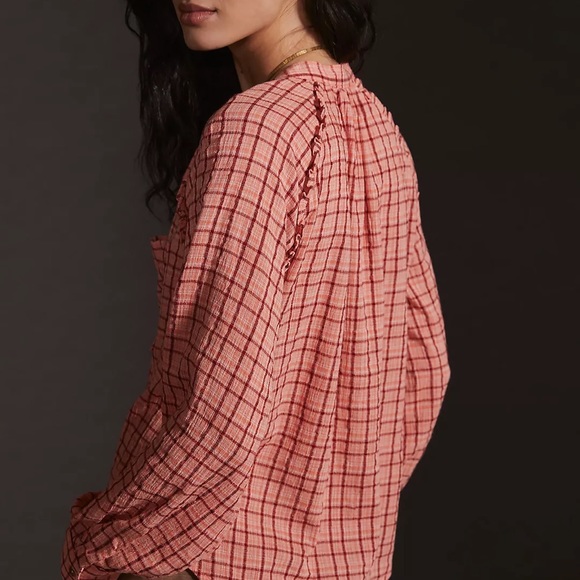 Anthropologie Blouse Pilcro Pink Plaid Button-Down 1X XL - Picture 4 of 7